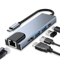 5 in 1 USB C Hub to Ethernet 4K HDTV USB 3.0 2.0 Type C Dock for MacBook iPad iPhone 15 Samsung S22 Dex Xiaomi 12 TV PS5 Switch