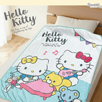 【任2件499】小禮堂 Hello Kitty  Mimmy 法蘭絨單人毯 90x120cm (藍鋼琴)