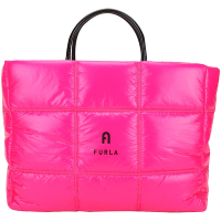 FURLA Opotunity 絎縫亮面尼龍手提托特包(桃紅色)