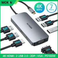 MOKiN Laptop Docking Station Dual Monitor Adapter for MacBook Dell/HP/Lenovo, USB C Hub with 2 HDMI, VGA, USB A&amp;C 2.0 ,PD 100W