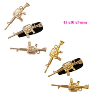 14k Gun Charm 47 x 16 mm 20pieces Cool Gun Metal Nail Charm Metal Reusable Charms Nail Decal Jewelry Gift for Her Embellishment