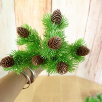 5 Bundles Artificial Pine Needles Pineal Fruit Branch Leaf-shaped For Home Office Wedding Garden Decoration