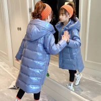 Girl -30 degree warm Winter clothing Jacket Kids Hooded Long Coat Outerwear Children Waterproof Clothes 10 14 Yrs parka snowsuit