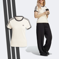 adidas 短T 3-Stripes Slim Tee 女款 白 黑 羅紋 三線 短袖上衣 愛迪達 IC5463