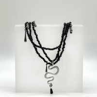 MonoMono Double Layered Beads with Black Snake Necklace Jewelry