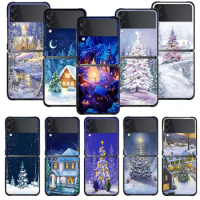 Phone Case For Samsung Galaxy Z Flip 5 Z Flip 4 Z Flip3 5G Shell for Galaxy Z Flip Hard Merry Christmas Tree House Painting