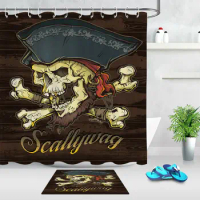 Jolly Roger Pirate Skull Waterproof Fabric Shower Curtain Bathroom Accessory Set