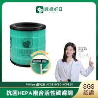 【綠綠好日】適用 Philips 飛利浦 AC0819 / 80(HEPA抗菌濾芯 蜂顆活性碳 二合一濾網)
