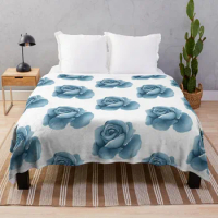 Watercolor Individual Blue Flower Outdoor Travel Mexican Throw Blanket