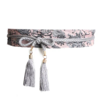 Chinese Han Dynasty Hanfu Clothing Waistband with Tassels Wide Tie Belt with Chinese Painting Flower Pattern