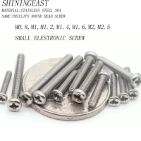 50pcs/lot M0.8M1M1.2M1.4M1.6M1.7M2M2.5stainless steel 304 phillips crossed round head pan head small electronic mini screw1006