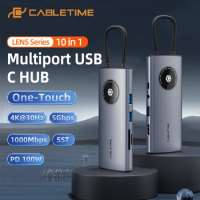 CABLETIME Type C HUB to 4K HDMI 1000Mbps PD100W Charging USB 3.0 Port One-click Screen Design for Dell ASUS LG Adapter C465