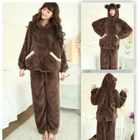 Lovely Flannel Pajama Sets For Women Bear Autumn Winter Pajama Suit Female Long Sleeve Cute Nightgown Sleepwear Casual Homewear