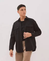 AMK Kemeja Polos Oversize Pria Lengan Panjang SHS Nelson Ls Black S
