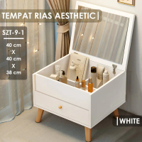 Aihome Living - Meja Rias Mini Meja Cermin Kotak Meja Penyimpanan Skincare Laci Makeup Meja Rias