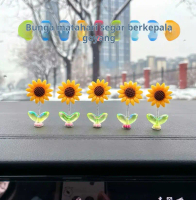 Lucu bobblehead bunga matahari ornamen mobil bunga segar konsol tengah mobil ornamen kaca spion