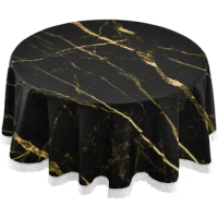 Black Marble Gold Round Table Cloths for Home Kitchen Restaurant Dining Tables Waterproof Stain and Wrinkle Resistant Tablecloth