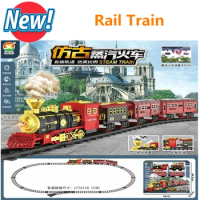 Electric Track Train Set Model Spray Classical Steam Train with Sound Locomotive Children Toy For Boy Christmas Gifts
