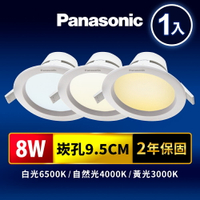 【Panasonic國際牌】1入組  崁孔9.5CM/12.5CM/15CM嵌燈 8W/12W/15W LED崁燈 極亮 附快速接頭 2年保固(白光/自然光/黃光)
