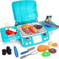 Kids BBQ Grill Playset Frozen Toys for Girls Gifts Kitchen Toy Set with Pretend Smoke Light & Sound