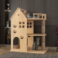 Cat Tree House Climbing Frame Cattery Wooden Cat Villa Toy Cat House Castle Space Capsule Climbing Pole Condo Tower Furniture