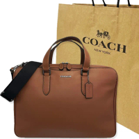 【COACH】男中性款手提斜背兩用筆電公事包附原廠紙袋(咖)