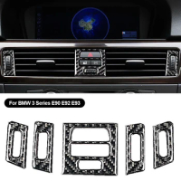 5Pcs Carbon Fiber Car Interior Auto Interior Sticker Central Air Vent Outlet Trims Accessory For BMW 3 Series E90 E92 E93