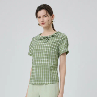 【ILEY 伊蕾】立體造型翻領格紋上衣(綠；M-XL；1252071011)