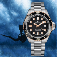 EDOX Neptunian 海神 68H超動能300米潛水機械錶-黑x玫瑰金/42mm E80801.3NRM.NIR