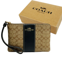 【COACH】小C LOGO零錢手拿包附原廠禮盒(焦糖/黑)