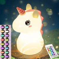 16 Color Unicorn Changing Cute Silicone Rechargeable Night Lights With Remote Control for Kids Bedroom,Christmas gift