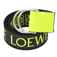 LOEWE ANAGRAM 雙面品牌LOGO緹花帆布個性拼接腰帶/皮帶(黑/螢光黃)