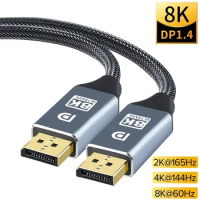 Displayport Cable DP 1.4 to DP Cable 8K@60HZ 4K@144Hz 2K@165Hz Display Port Audio Video Adapter For PC Laptop HDTV DP 1.2 Cord