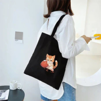 Cute Cat Playing Pattern Canvas Tote Bag for Women Aesthetic Shopping Cloth Shoulder Bag School Book Handbags Girl Gift Ecobags