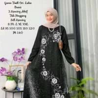Gamis Twill Original Lukis Cap Busui Muslim Wanita Dress Dewasa Katun Rayon Syari Maxi Bunga Crinkle