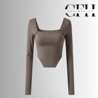 CFH Baju Atasan Kaos Spandex Korea Wanita Lengan Panjang Long Sleeve Crop Top Fash BJ2134