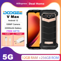DOOGEE V Max 5G Rugged Phone 22000mAh 12GB+256GB NFC Cellphone 108MP Camera Phone 120Hz Dimensity 1080 Hi-Res Portable Phone