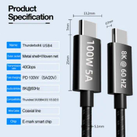 Thunderbolt4 Cable 6FT USB4 100W Charge 40Gbps Data 8K Video USB4 Type C for Thunderbolt 4 3 MacBook iPad Galaxy S22 Mac Mini M1