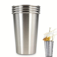 4-piece set of 16-ounce stainless steel pint cups, healthy and unbreakable, stackable metal cups, du
