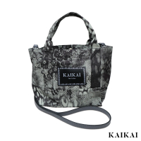 【KAI KAI】黑玫瑰手提袋(男款/女款 手提斜背包 牛仔特殊印花 設計款外出小提袋)