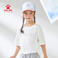 KELME KIDS Kelme Children's T-Shirts Girls 100% Cotton Short-Sleeved Children's Solid Color Hem Bandage Trend T-shirt 5227TX4121