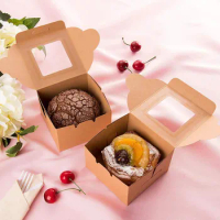 100Pcs/Lot 3 Size Kraft Paper Cake Box With Window Gift Packaging For Wedding Home Party White Brown Kraft Paper Box wholesale