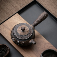 粗陶鎏金側把茶壺單壺梅花日式復古功夫茶具純手工陶瓷溫茶爐套裝