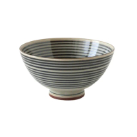 【Just Home】日本製美濃燒陶瓷5吋中式飯碗250ml-環紋(深丸大平碗)
