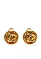 CHANEL 二手香奈兒雙C標誌鍍金圓形夾式耳環
