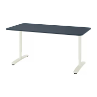 BEKANT 書桌/工作桌, 油氈 藍色/白色, 160 x 80 公分
