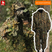 Hunting clothes New 3D maple leaf Bionic Ghillie Suits Yowie sniper birdwatch airsoft Camouflage Clothing jacket and pants