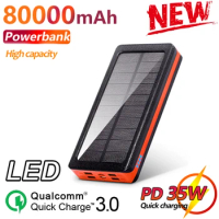 Portable 80000mAh Charger LED Solar Power Bank Flashlight Fast Charging External Battery Powerbank for Xiaomi Smartphone IPhone