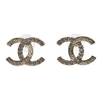 CHANEL 經典雙C LOGO半邊水鑽造型穿式大耳環(金色)
