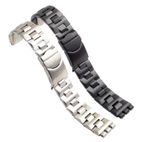 Stainless Steel Watch Strap Suitable 19MM for Swatch YGS Black Silver Men's Wrist Watch Bracelet Metal Watch Band
